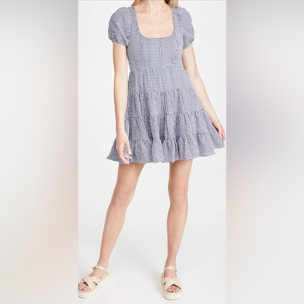 Likely Chloe Gingham Plaid navy blue and white mini dress size 2